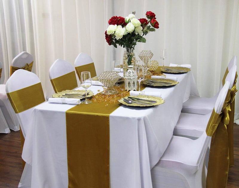 WELMATCH Yellow Satin Table Runners 5 pcs Wedding Banquet Party Event Decoration Table Runners (Yellow, 5) - Image 4
